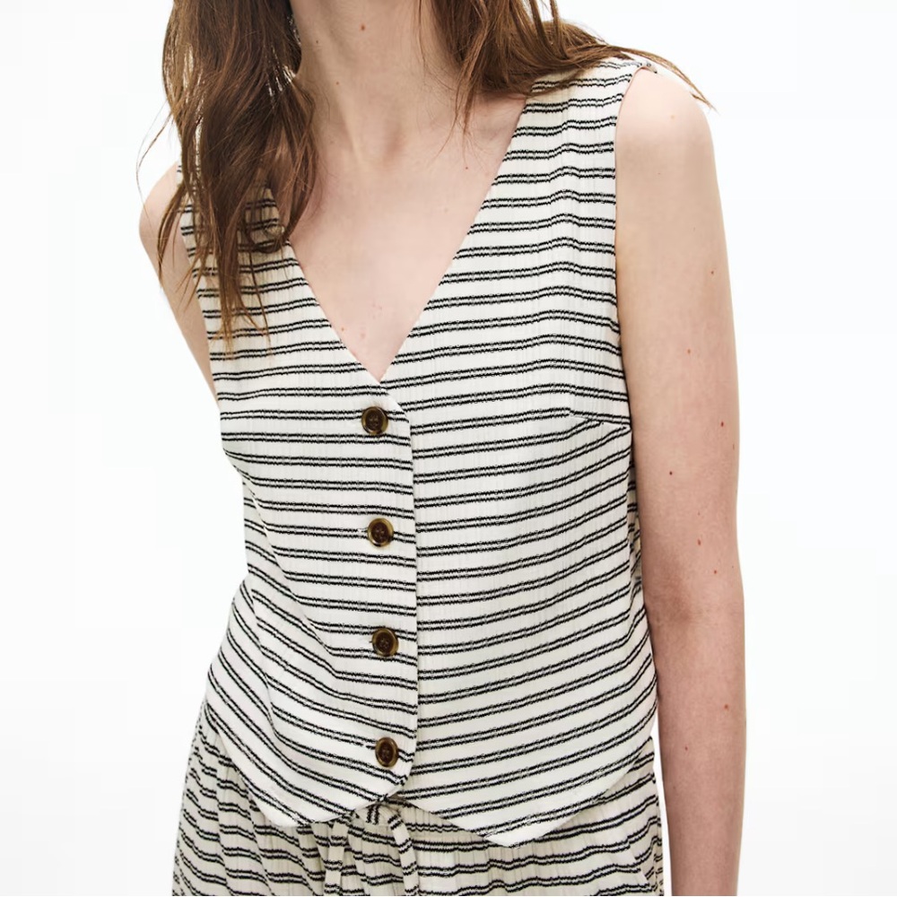 Striped Sleeveless Button-Down Vest